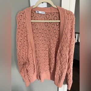 Zara Pink Open Knit Cardigan Sweater